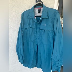 North Face Men’s Fishing Button Down Top Shirt Blue MEDIUM